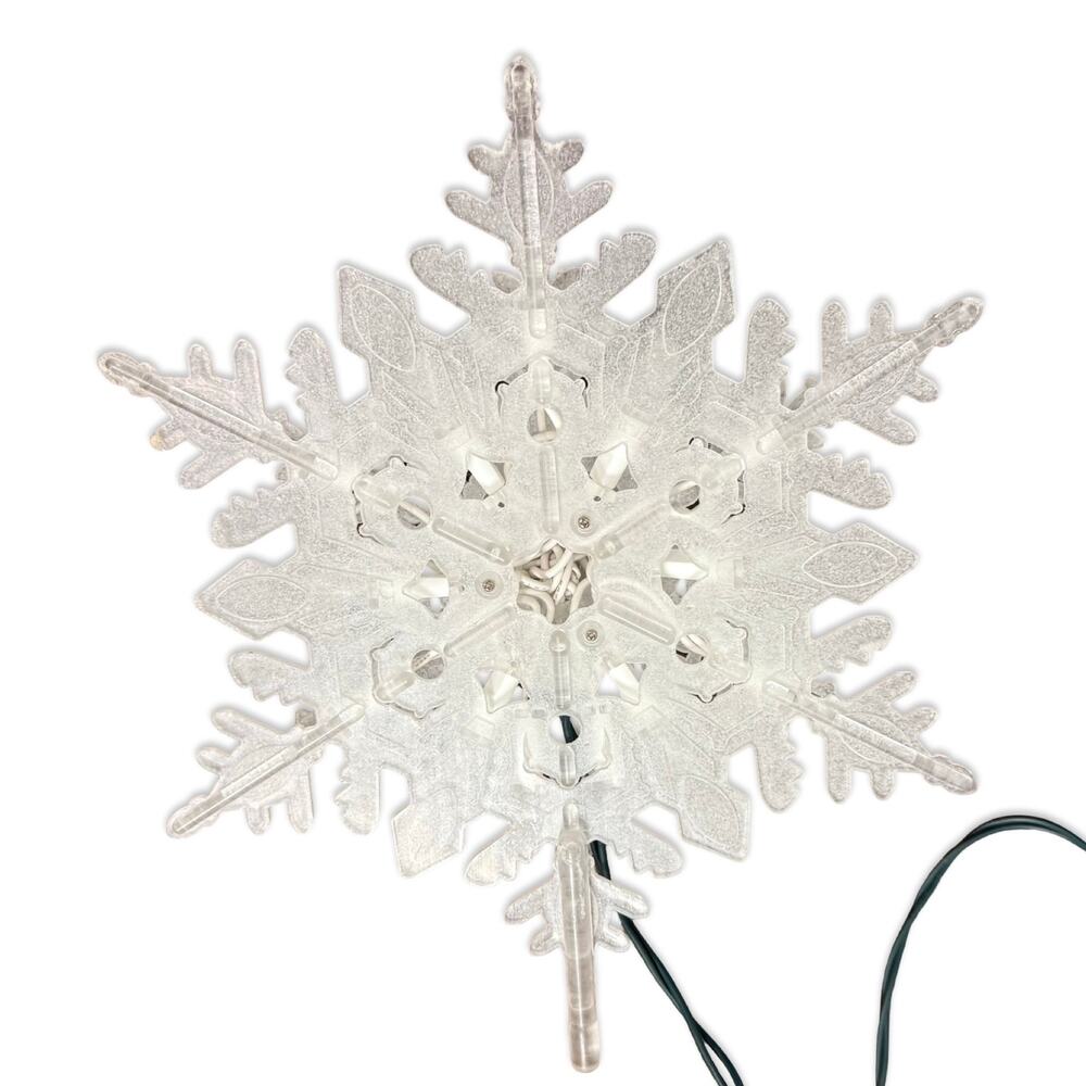 White Snowflake Light Up Christmas Tree Topper Warm White Lights Plug In 10"